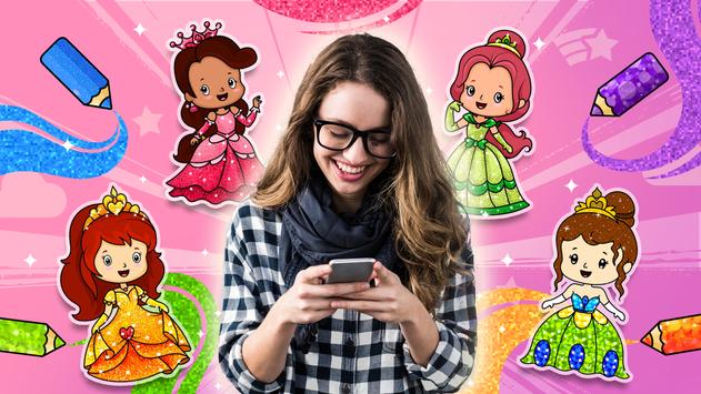 公主着色簿女孩的绘画游戏幼儿闪亮亮着色